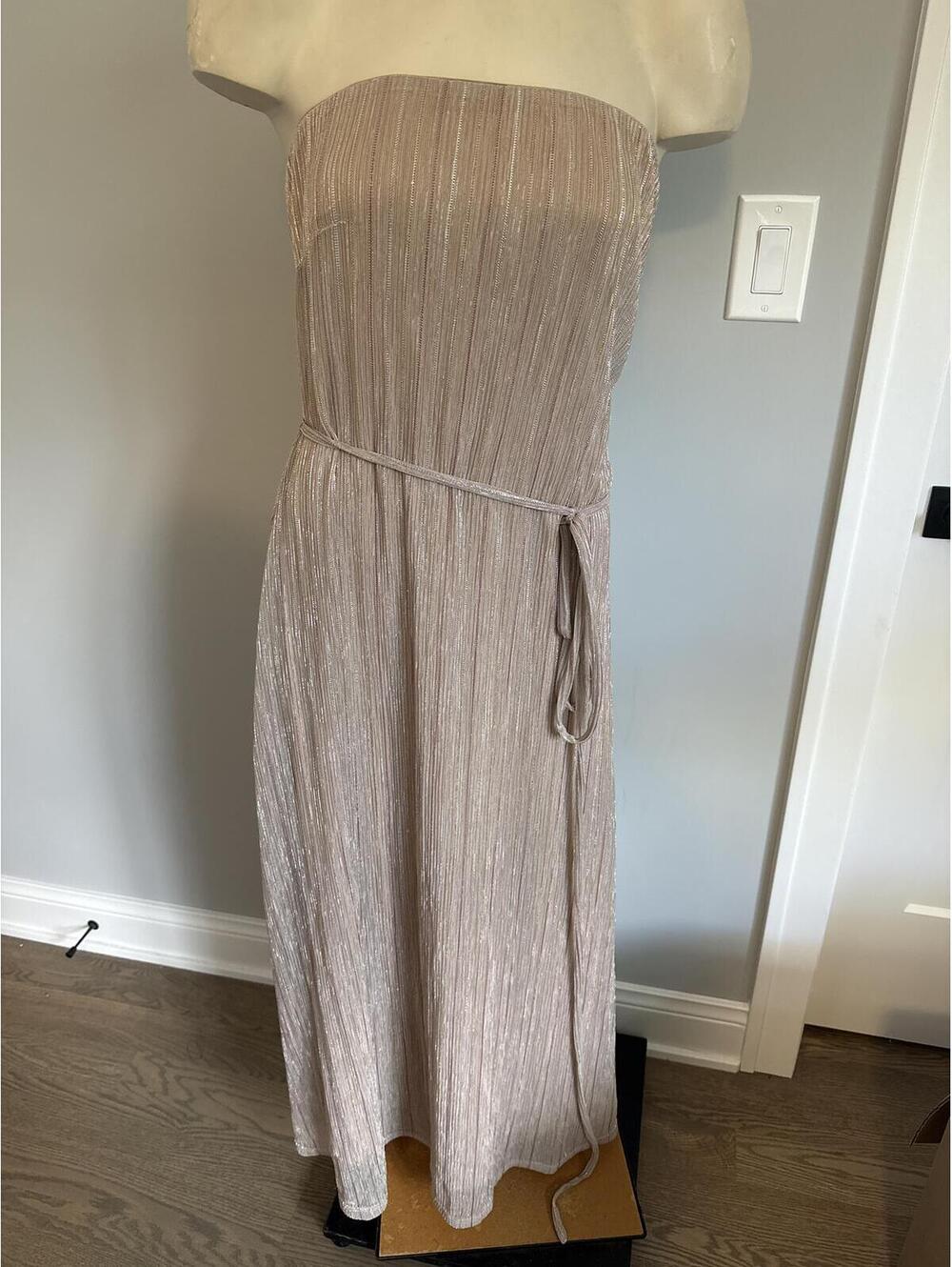 Petal & Pup Strapless Metallic Pleated Maxi Dress with Tie Waist